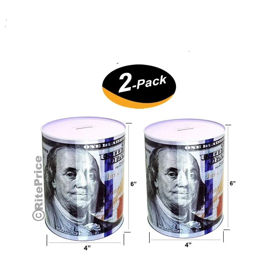 Ben Franklin One Hundred Dollar Bill Tin Piggy Banks 6